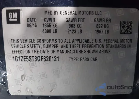 2016 Chevrolet Malibu Lt из США, поврежденный, VIN 1G1ZE5ST3GF320121